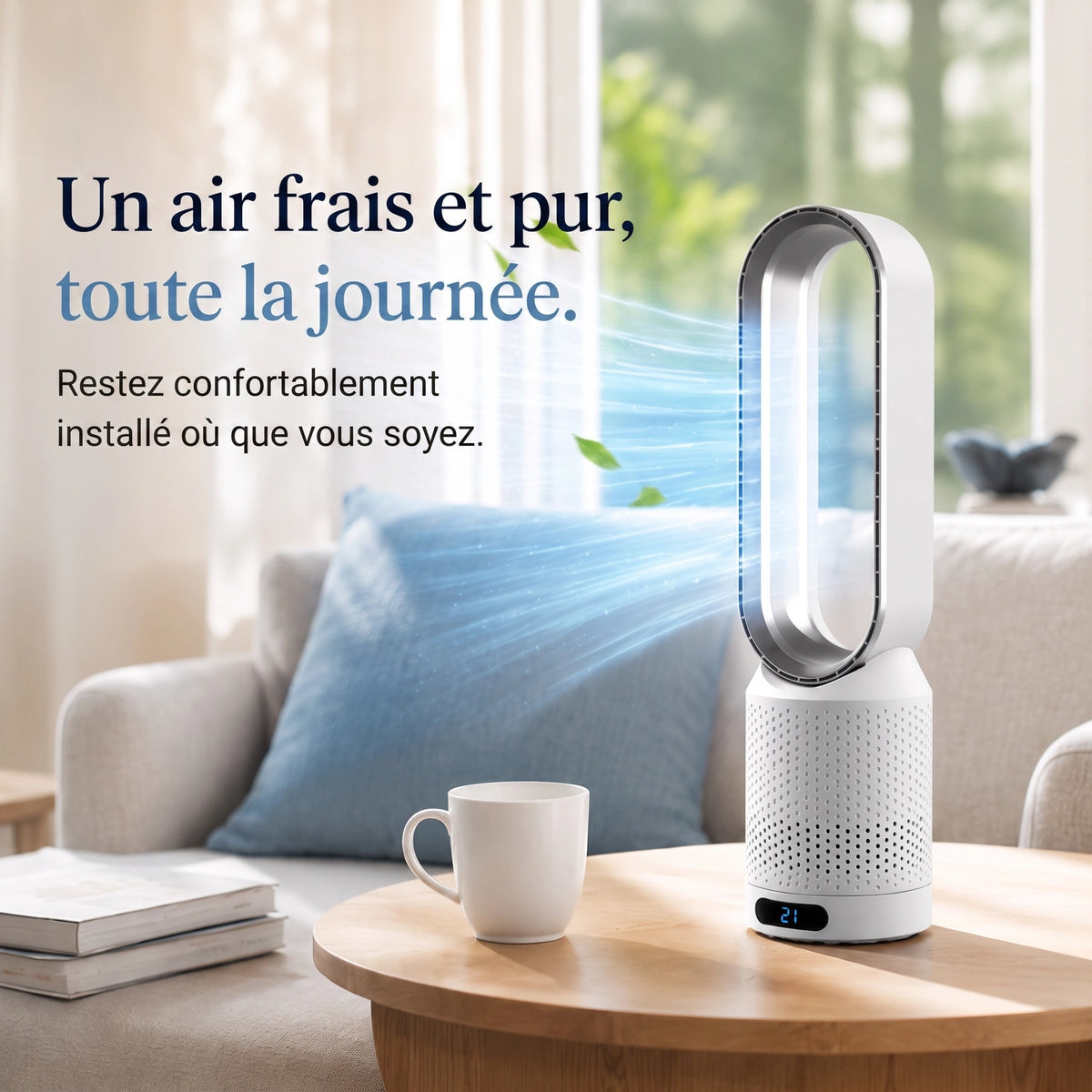 Ventilateur Colonne Sans Pales avec Purificateur d'Air