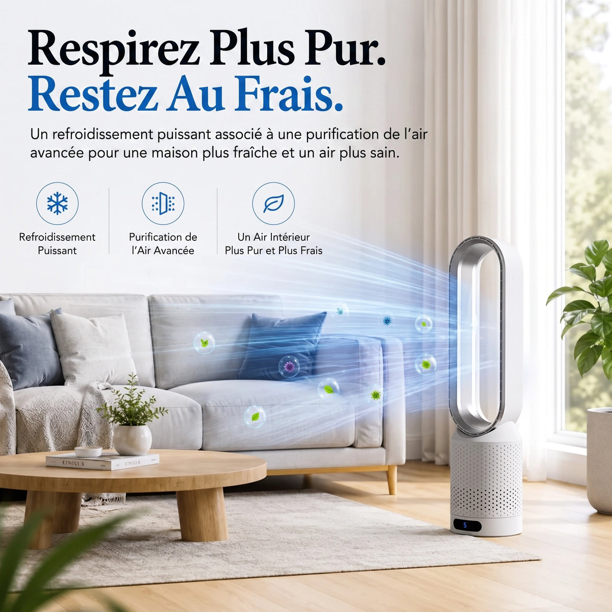 Ventilateur Colonne Sans Pales avec Purificateur d'Air