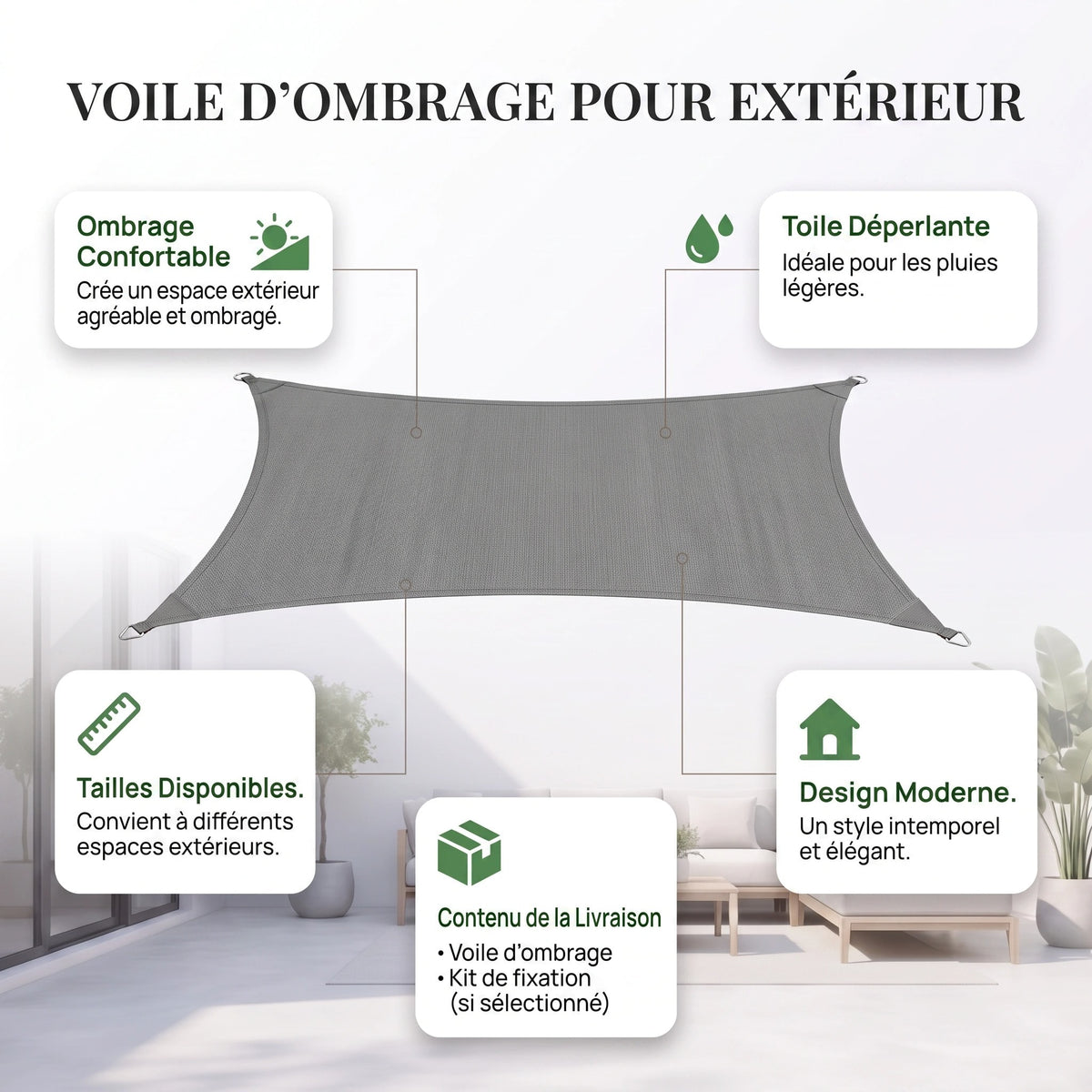 Voile d'Ombrage Extérieure pour Terrasse et Jardin