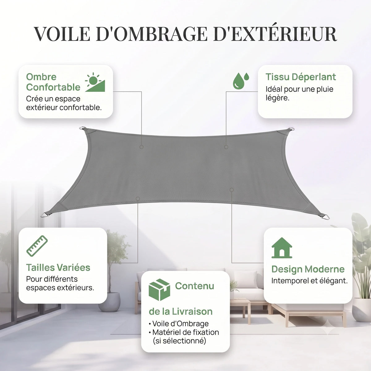 Voile d'Ombrage pour Terrasse, Jardin et Balcon