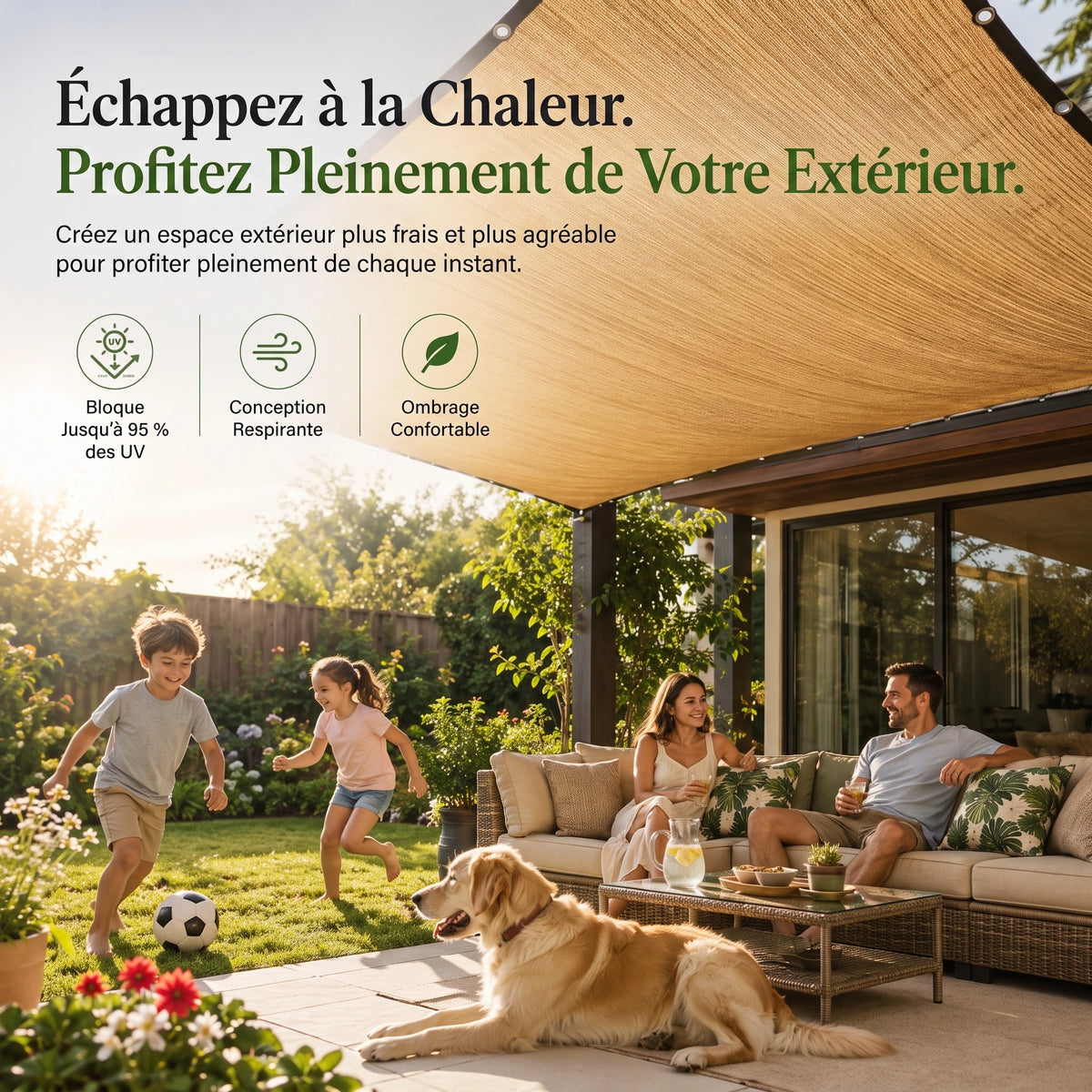 Voile d'Ombrage Rectangulaire en Maille pour Terrasse et Jardin