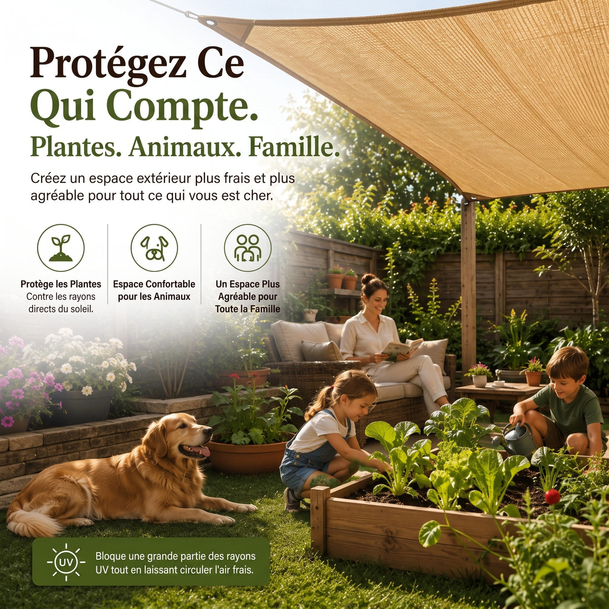 Voile d'Ombrage Rectangulaire en Maille pour Terrasse et Jardin