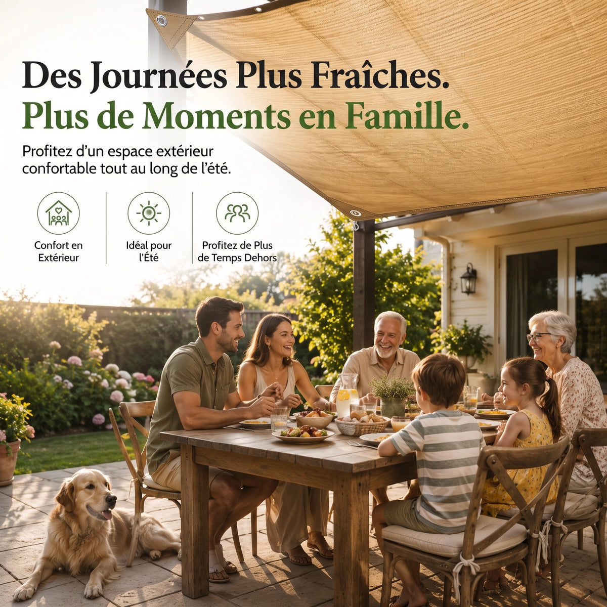 Voile d'Ombrage Rectangulaire en Maille pour Terrasse et Jardin