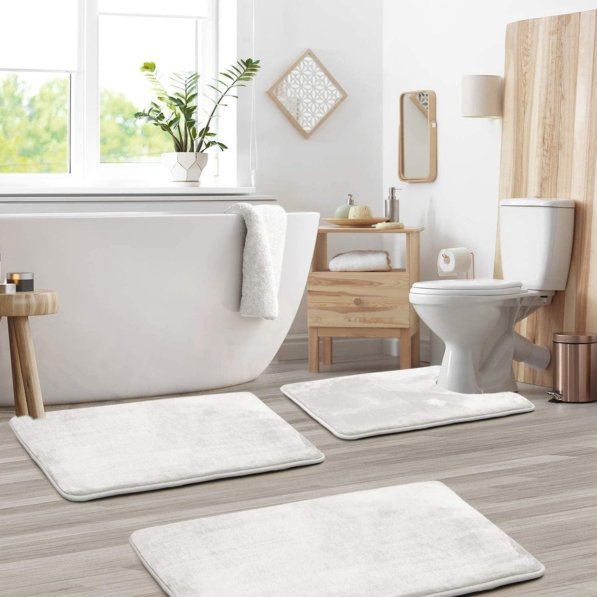 Ensemble de Tapis de Bain Antidérapants en Mousse à Mémoire – 3 Pièces