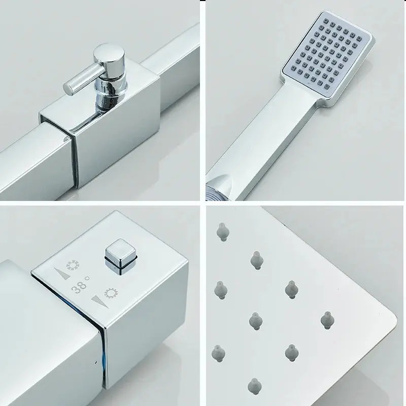 Zoom sur les détails de la colonne de douche thermostatique chrome 